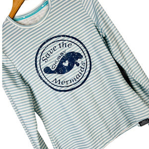 CHUBBY MERMAID Women's S Manatee Striped Long Sleeve Sun Beach Swim UPF Shirt